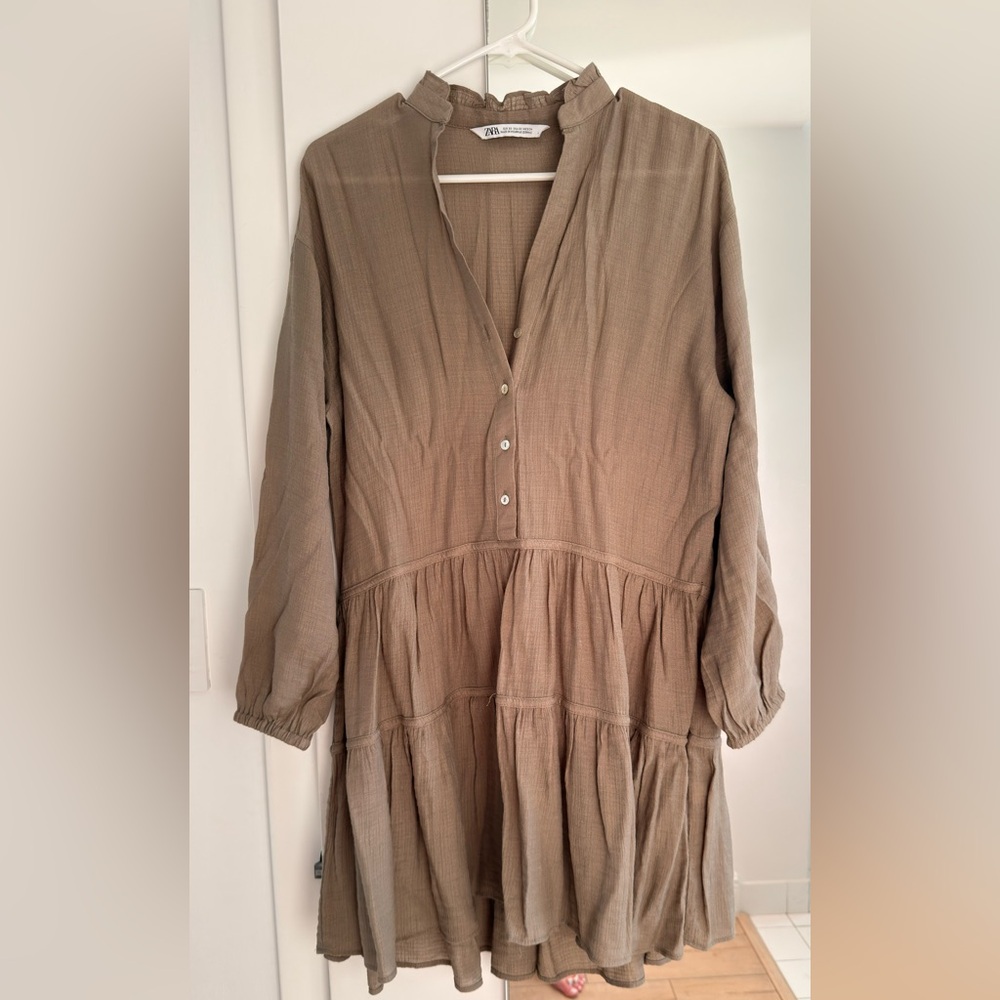 Zara army green Ruffled Collar dress